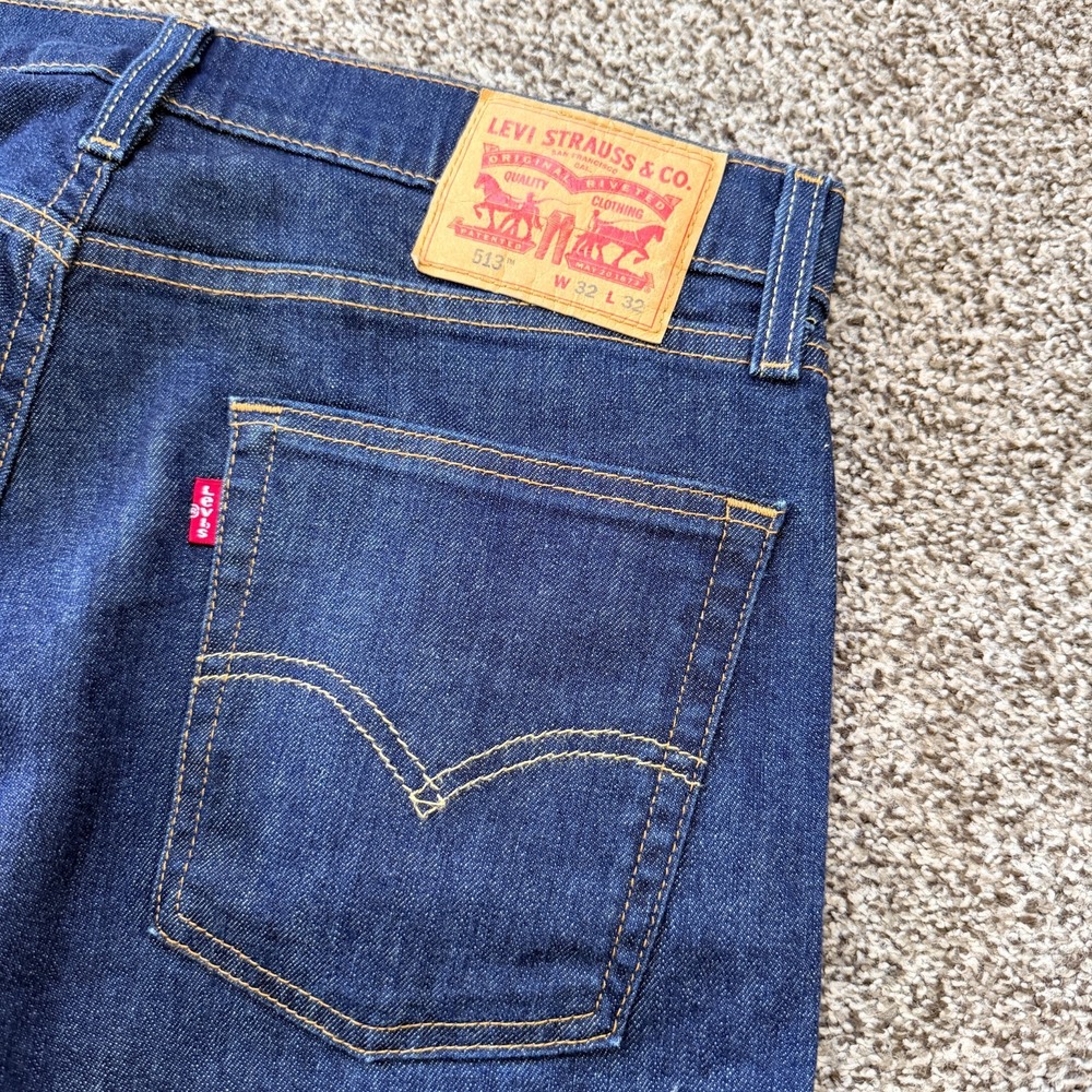 Levi's 513 Jeans Men's 34x32 Slim Straight Stretch Dark Wash Blue Western Denim